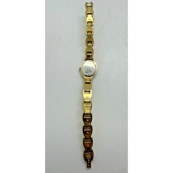 Vtg Caravelle by Bulova Quartz Womens Oval Watch Two Tone Black Face Rhinestones - Picture 4 of 7